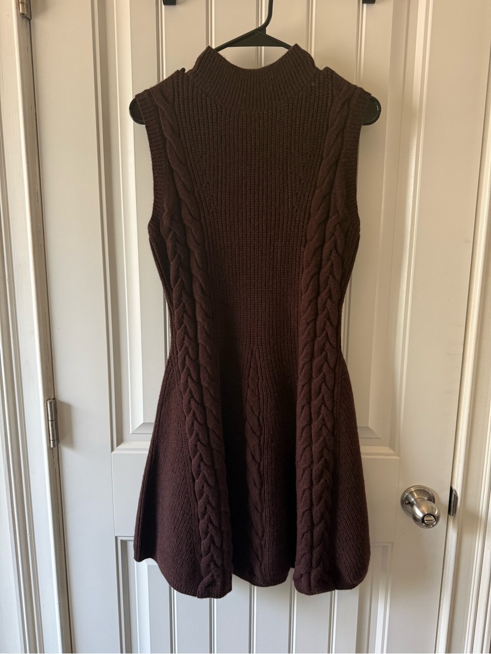 Sleeveless Cable Knit A-Line Dress in Deep Brown — Never Worn